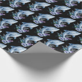 Delphine und Blume auf schwarz Geschenkpapier (Ecke)