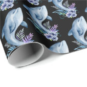 Delphine und Blume auf schwarz Geschenkpapier (Rolleneckpunkt)