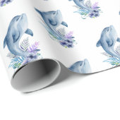 Delphine und Blume auf Weiß Geschenkpapier (Rolleneckpunkt)