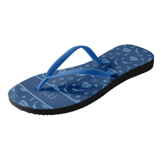 Delphine und Boote Mit Monogramm Flip Flops Badesandalen (Schrägansicht)
