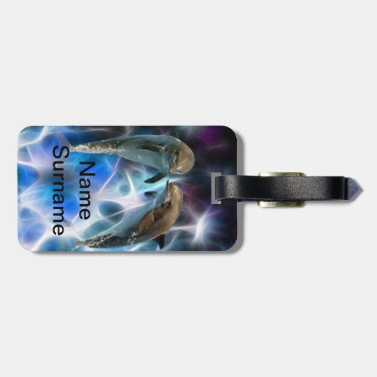 Delphine und Fraktal-Kristalle Gepäckanhänger (Rückseite horizontal)