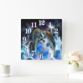 Delphine und Fraktal-Kristalle Quadratische Wanduhr (Zuhause)