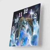 Delphine und Fraktal-Kristalle Quadratische Wanduhr (Winkel)