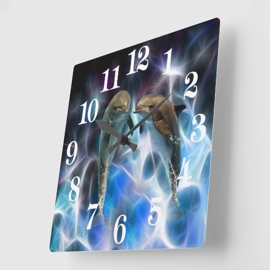 Delphine und Fraktal-Kristalle Quadratische Wanduhr (Winkel)