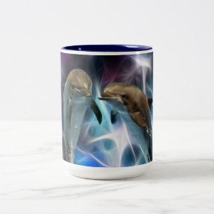 Delphine und Fraktal-Kristalle Zweifarbige Tasse