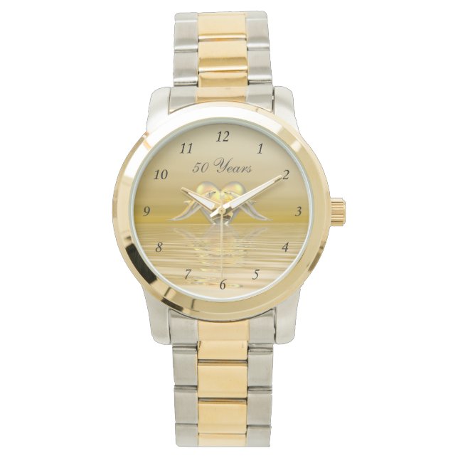 Delphine und Herz zum goldenen Jubiläum Armbanduhr (Vorderseite)