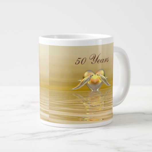 Delphine und Herz zum goldenen Jubiläum Jumbo-Tasse (Vorderseite Rechts)