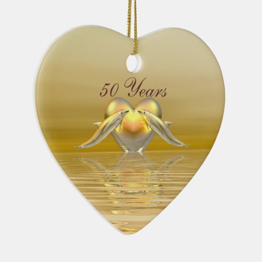 Delphine und Herz zum goldenen Jubiläum Keramik Ornament (Rechts)