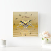 Delphine und Herz zum goldenen Jubiläum Quadratische Wanduhr (Zuhause)