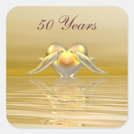 Delphine und Herz zum goldenen Jubiläum Quadratischer Aufkleber