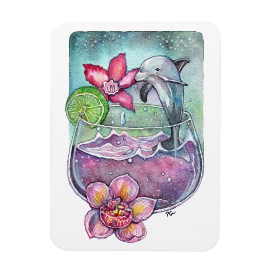 Delphine und Orchideen Magnet (Vertikal)