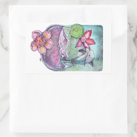 Delphine und Orchideen Rechteckiger Aufkleber (Tasche)