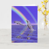 Delphine und Regenbogen Karte (Gelbe Blume)