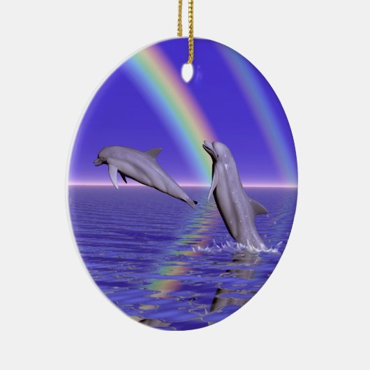 Delphine und Regenbogen Keramikornament (Rechts)