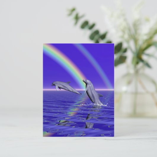 Delphine und Regenbogen Postkarte (Stehend Vorderseite)