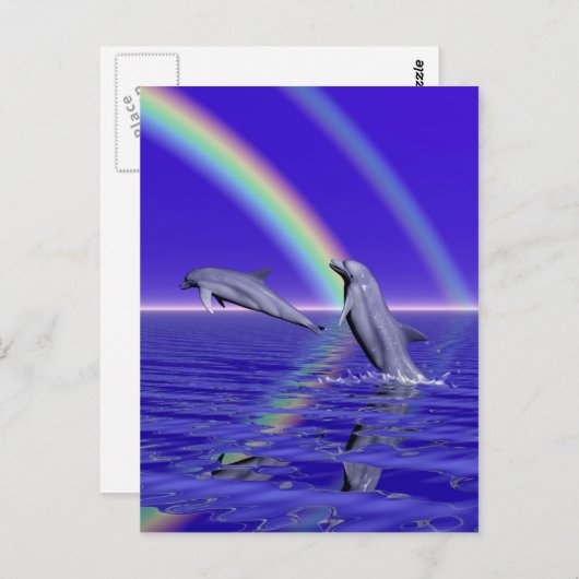 Delphine und Regenbogen Postkarte (Vorne/Hinten)