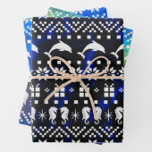 Delphine und Seepferde Blauer Weihnachten Gemuster Geschenkpapier Set (Beispiel)