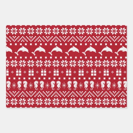 Delphine und Seepferde Weihnachten Gemustert Geschenkpapier Set (Vorderseite 3)