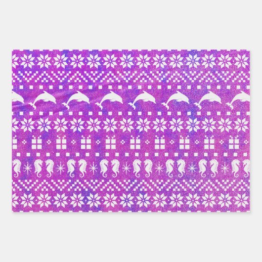 Delphine und Seepferde Weihnachten Gemustert Geschenkpapier Set (Vorderseite 2)