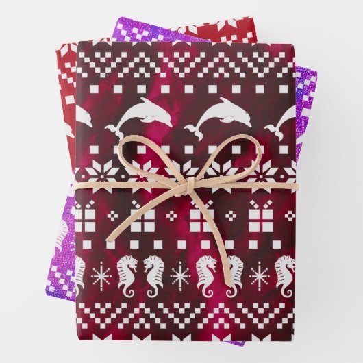Delphine und Seepferde Weihnachten Gemustert Geschenkpapier Set (Beispiel)