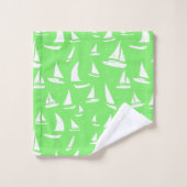 Delphine und Segelboote, grün weiß Badhandtuch Set (Waschlappen)