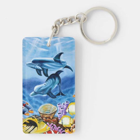 Delphine und tropische Fisch-Kunst Schlüsselanhänger (Rückseite)