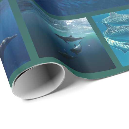 Delphine und Wal-Collage Geschenkpapier (Rolleneckpunkt)