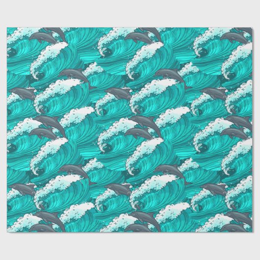Delphine und Wellen Geschenkpapier (Flach)