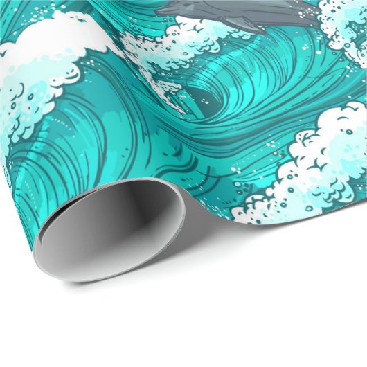 Delphine und Wellen Geschenkpapier (Rolleneckpunkt)