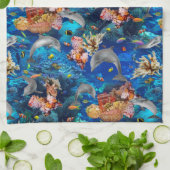 Delphine unter dem Ozean mit Korallenriff Geschirrtuch (Gefaltet)