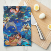 Delphine unter dem Ozean mit Korallenriff Geschirrtuch (Viertel Falte)