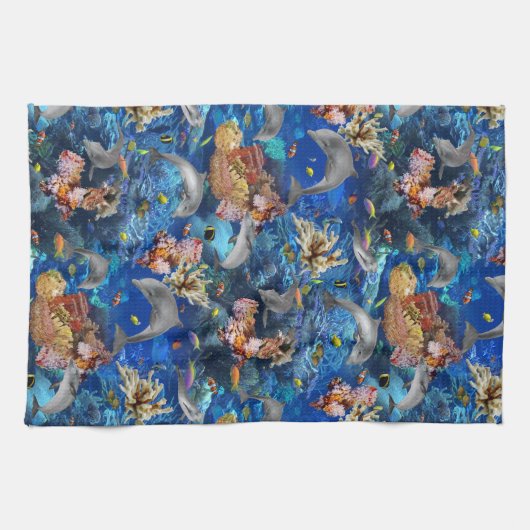 Delphine unter dem Ozean mit Korallenriff Geschirrtuch (Horizontal)