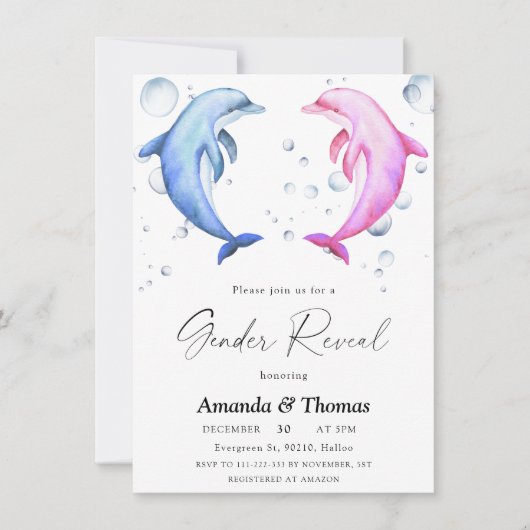 Delphinfarbe oder blaue Geschlechtsmeldung Einladung (Vorderseite)