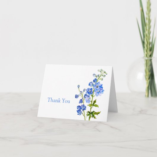 Delphinium art blue wedding danke Karte (Vorderseite)