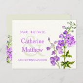 Delphinium art lila Blume Save the Date Karte (Vorne/Hinten)
