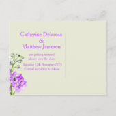 Delphinium art lila Blume Save the Date Karte (Rückseite)