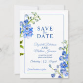 Delphinium bemalte Blaue Blume Foto Hochzeit Save The Date (Vorderseite)