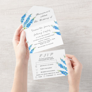 Delphinium Blaue Blumige Botanische Hochzeit   All In One Einladung