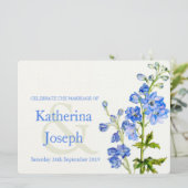 Delphinium-Blaue Hochzeit in Aquarellen Einladung (Stehend Vorderseite)