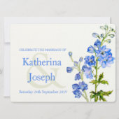 Delphinium-Blaue Hochzeit in Aquarellen Einladung (Vorderseite)