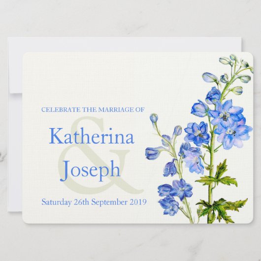 Delphinium-Blaue Hochzeit in Aquarellen Einladung (Vorderseite)