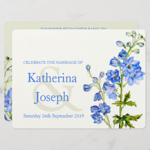 Delphinium-Blaue Hochzeit in Aquarellen Einladung