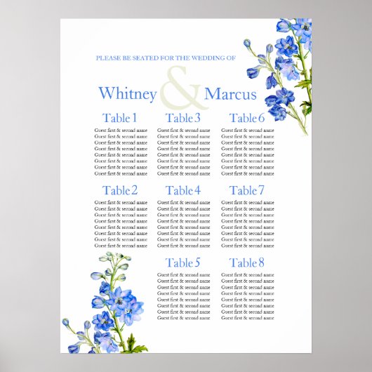 Delphinium blue Wedding Table Planner Poster (Vorne)