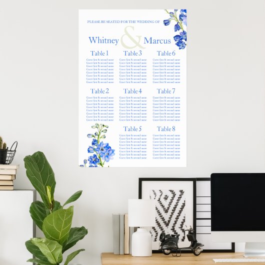 Delphinium blue Wedding Table Planner Poster (Heimbüro)