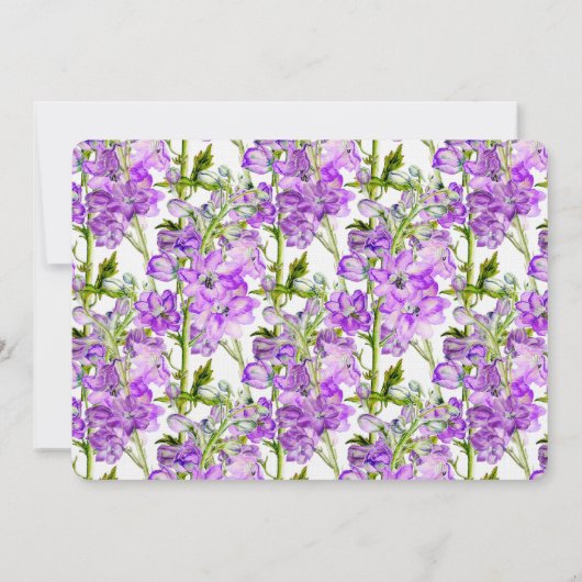 Delphinium Blume lila Aquarellkunst Hochzeit Einladung (Rückseite)