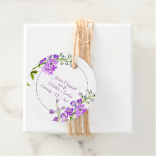Delphinium Blume lila Aquarellkunst Hochzeit Geschenkanhänger