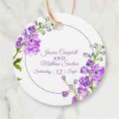 Delphinium Blume lila Aquarellkunst Hochzeit Geschenkanhänger (Vorderseite)