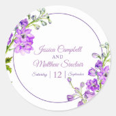 Delphinium Blume lila Aquarellkunst Hochzeit Runder Aufkleber (Vorderseite)