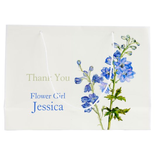 Delphinium Hochzeit blaue Blume Mädchen Gefallen G Große Geschenktüte (Rückseite)