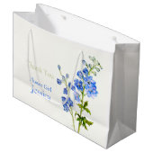 Delphinium Hochzeit blaue Blume Mädchen Gefallen G Große Geschenktüte (Vorderseite Schrägansicht)